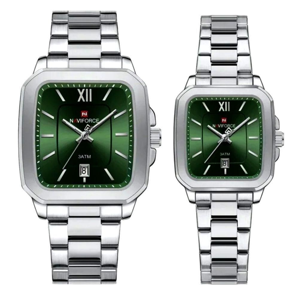 Conjunto De Relógio Casual Simples Quartzo Design Tonneau Impermeavel Casal Verde