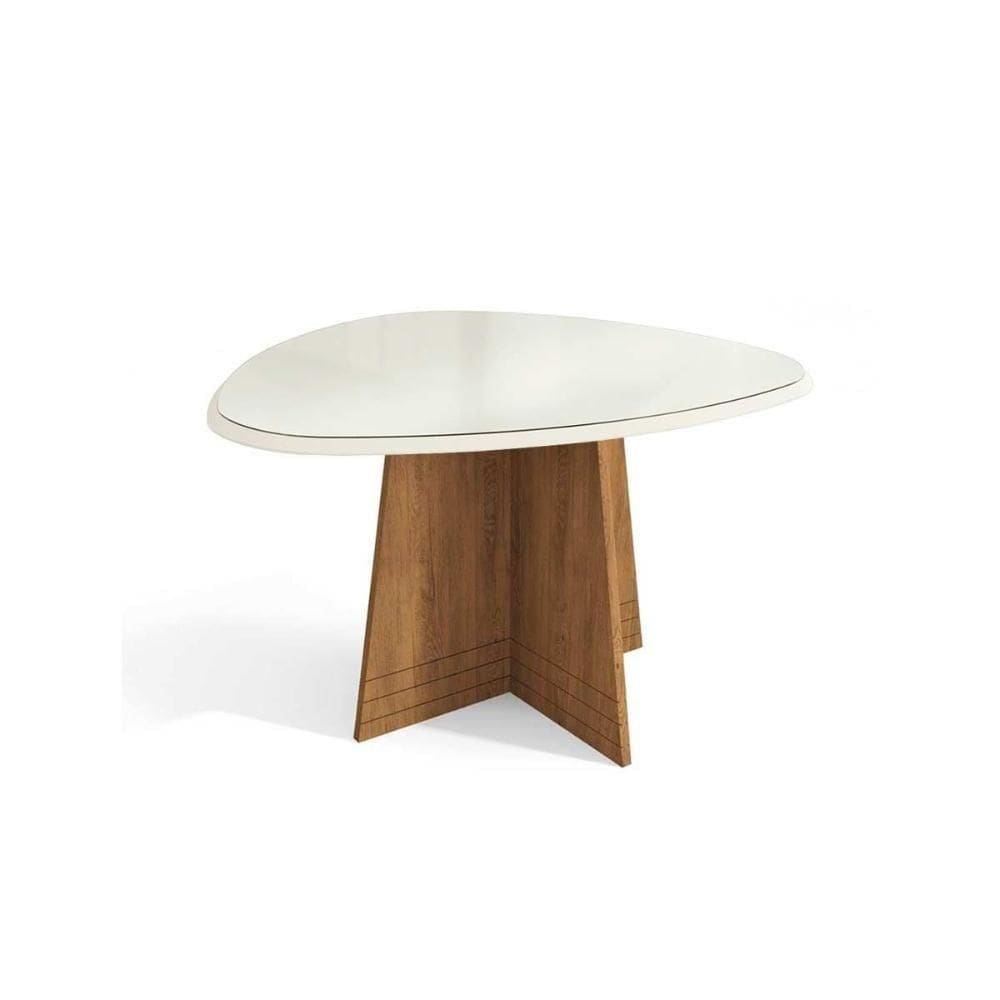 Mesa De Sala Jantar Lótus + Tampo Com Vidro 135x105cm Freijó off White