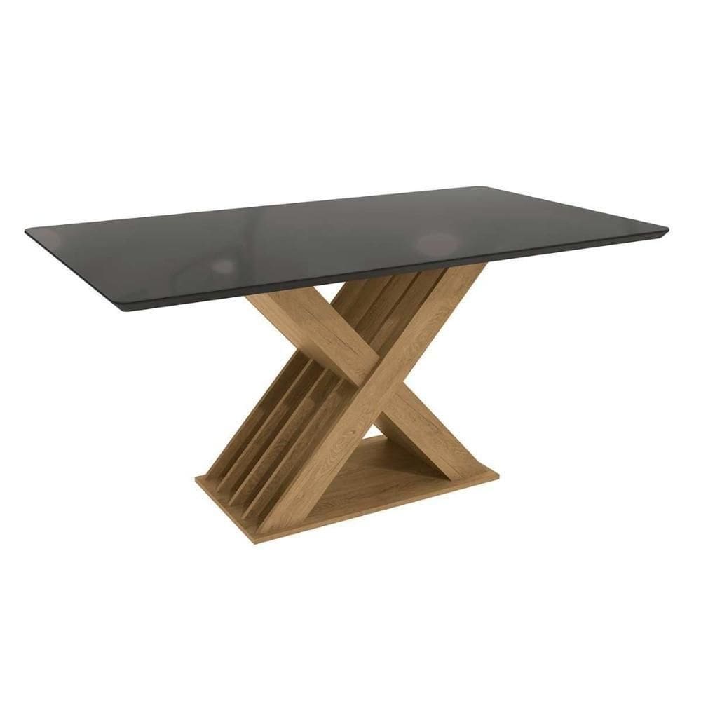Mesa De Sala Jantar Graviola + Tampo Com Vidro 160x90cm Freijo preto