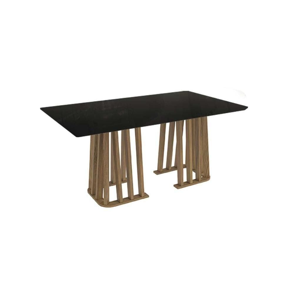 Mesa De Sala Jantar Alteia + Tampo C- Vidro 160x90cm Nogueira preto Fosco
