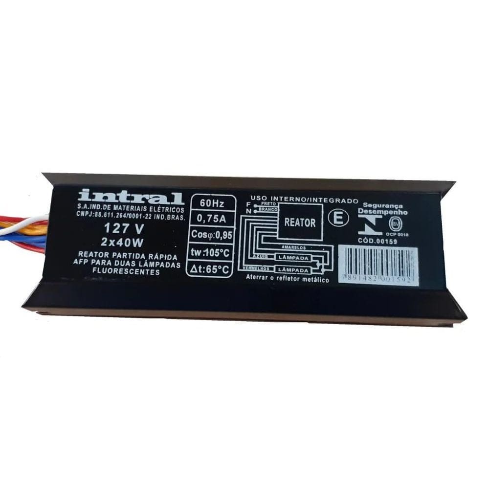 Reator Para Duas Lâmpadas Fluorescentes 2X40W 127V Intral