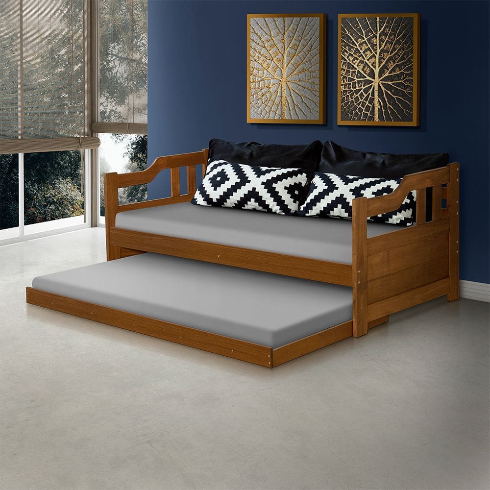 Sofá Cama para Copa Solteiro de Madeira Vintage - Castanho