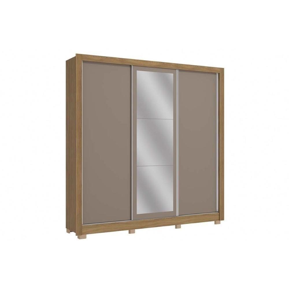 Guarda Roupa Casal 3 Portas De Correr E 3 Gavetas C- Espelho E Pés Cb04m570 Nogueira-fendi