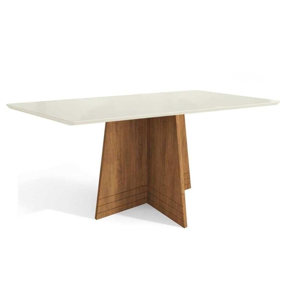 Mesa De Sala Jantar Lótus + Tampo Com Vidro 80x120cm Freijó off White