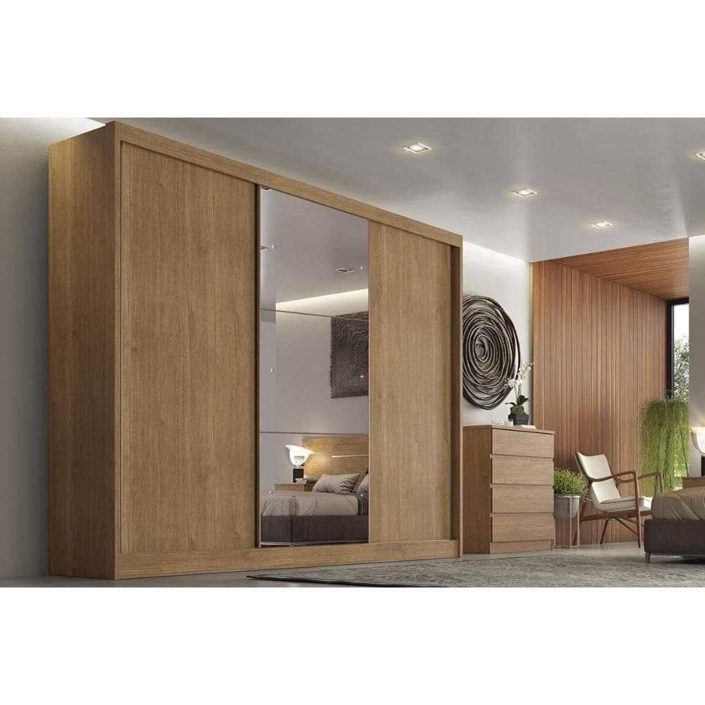Guarda Roupa Casal 3 Portas De Correr E 6 Gavetas C- 1 Espelho Sonetto-toulon Plus Cumaru