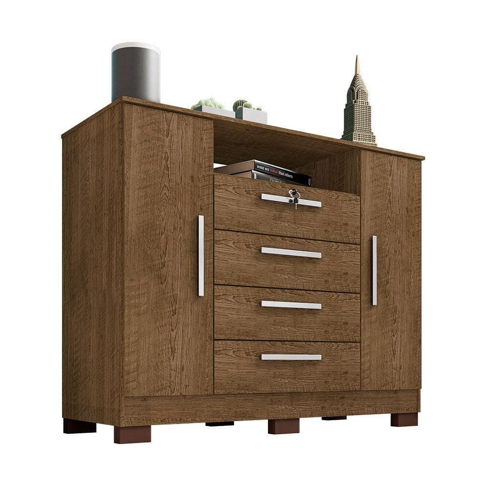 Cômoda Rack Para Quarto 2 Portas E 4 Gavetas Lolla Malbec - Pallazio