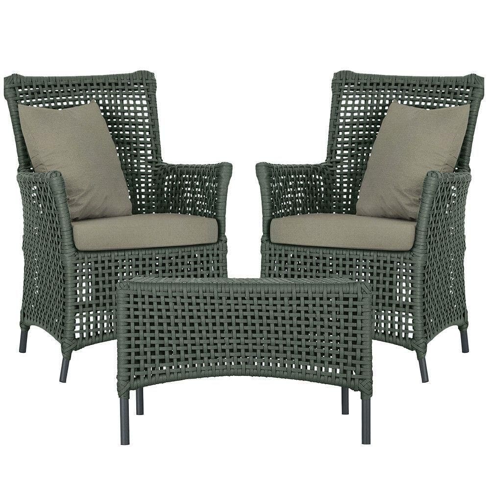 2 Poltronas E 1 Mesa Igapó Alumínio Preta Corda Náutica E8 Verde