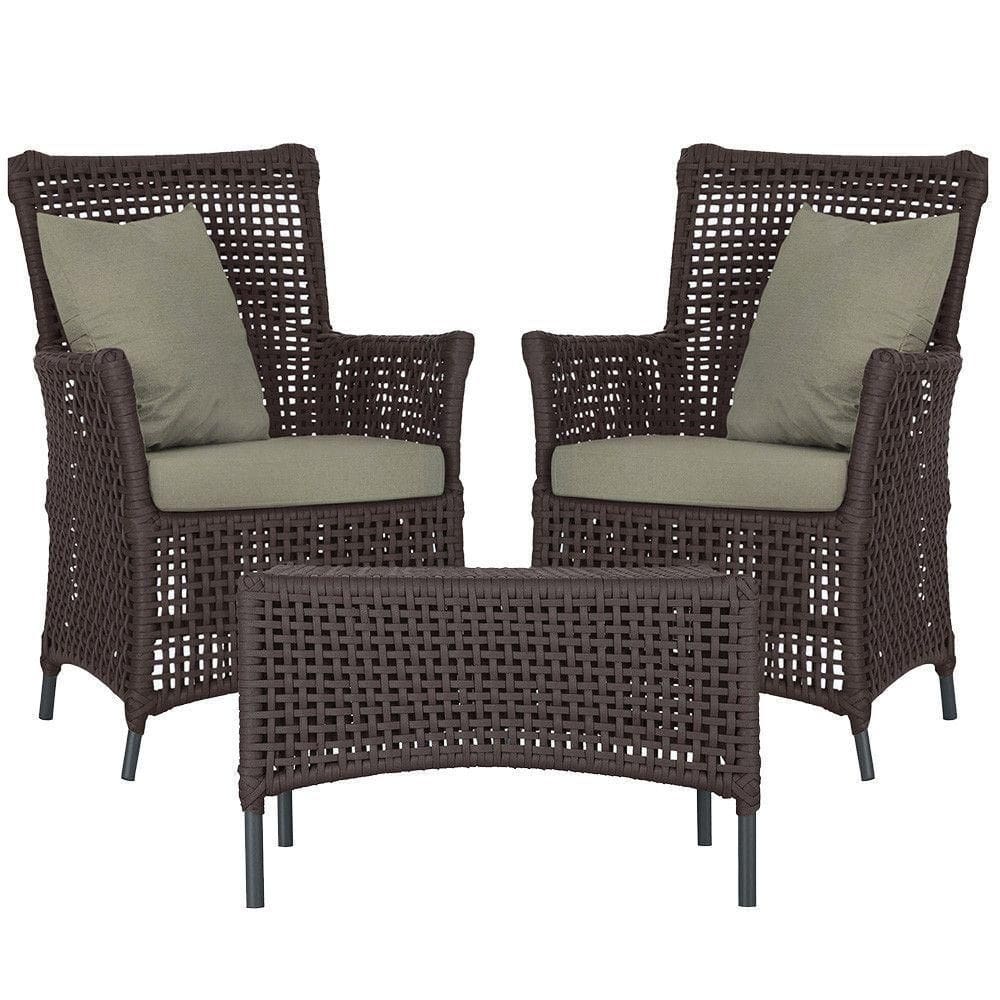 2 Poltronas E 1 Mesa Igapó Alumínio Preta Corda Náutica E8 Marrom