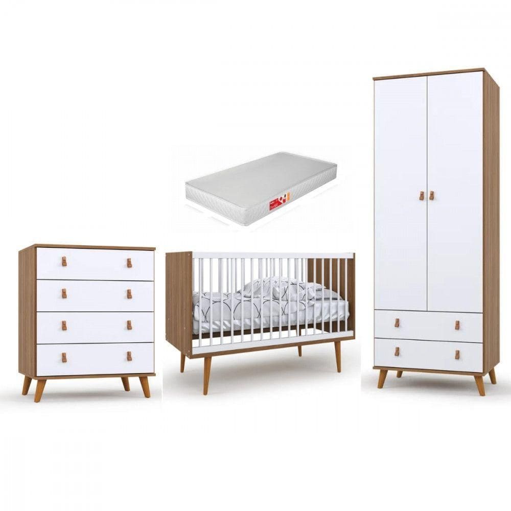Quarto Completo Para Bebê Nogal Com Branco Batrol Nogal E Branco
