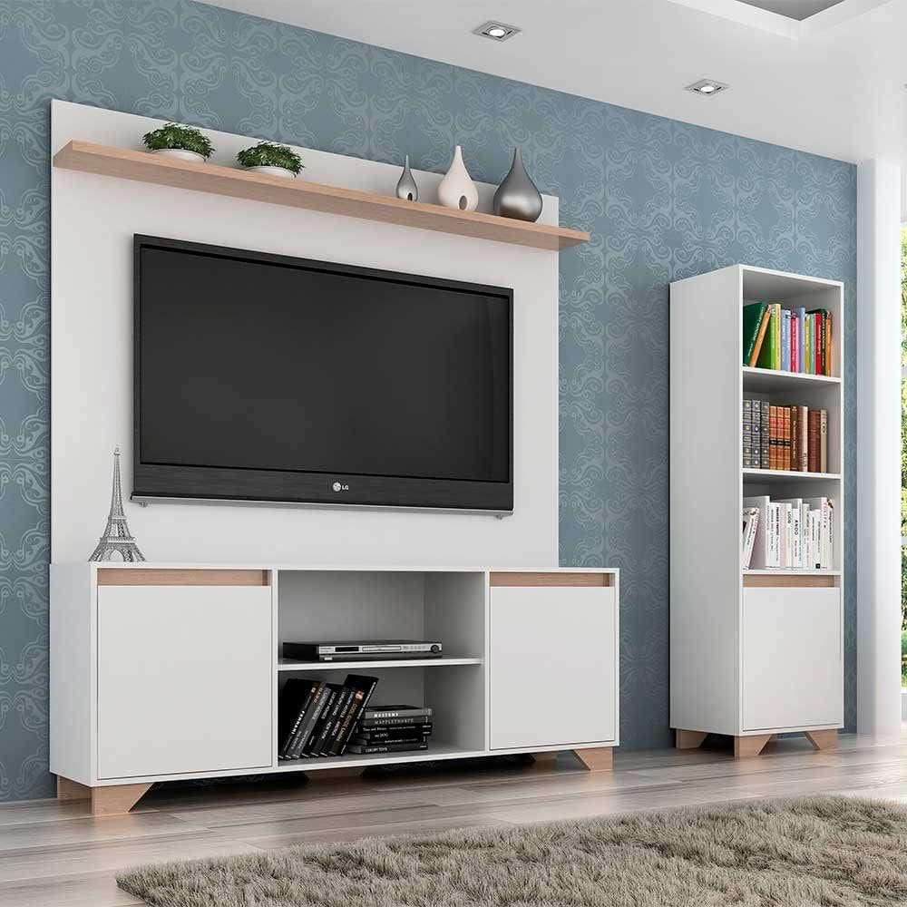 Rack com Painel e Estante em Mdp Branco com Siena