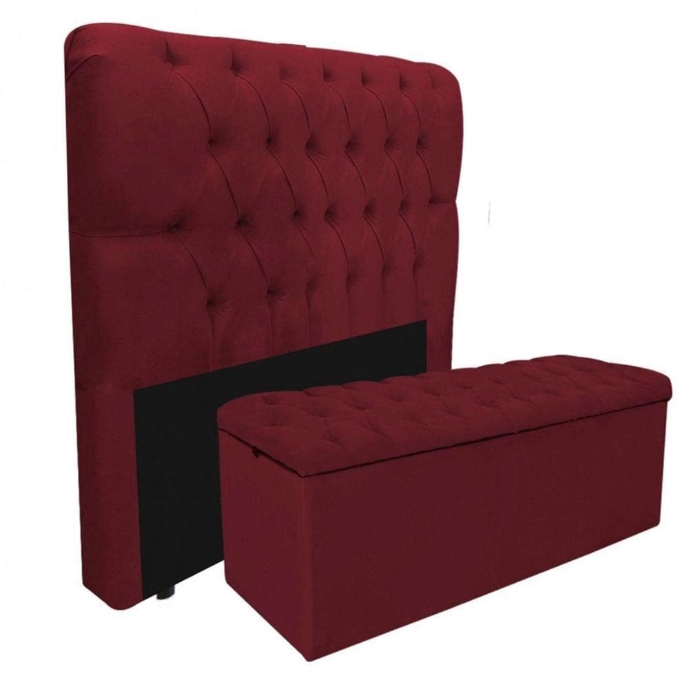 Kit Baú Recamier Mais Cabeceira Madrid Queen Size Vermelha