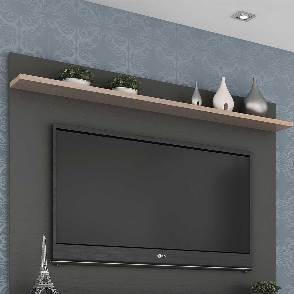 Painel Benevello 55" Mdp com Prateleira Grafite com Siena