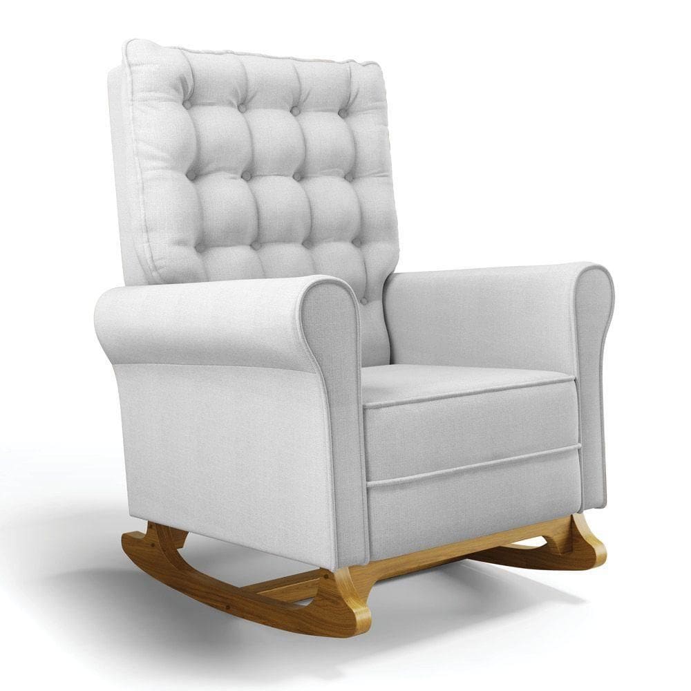 Poltrona De Amamentação Com Balanço Laura Linho Cinza Grosso Tc187 Base De Madeira D`rossi