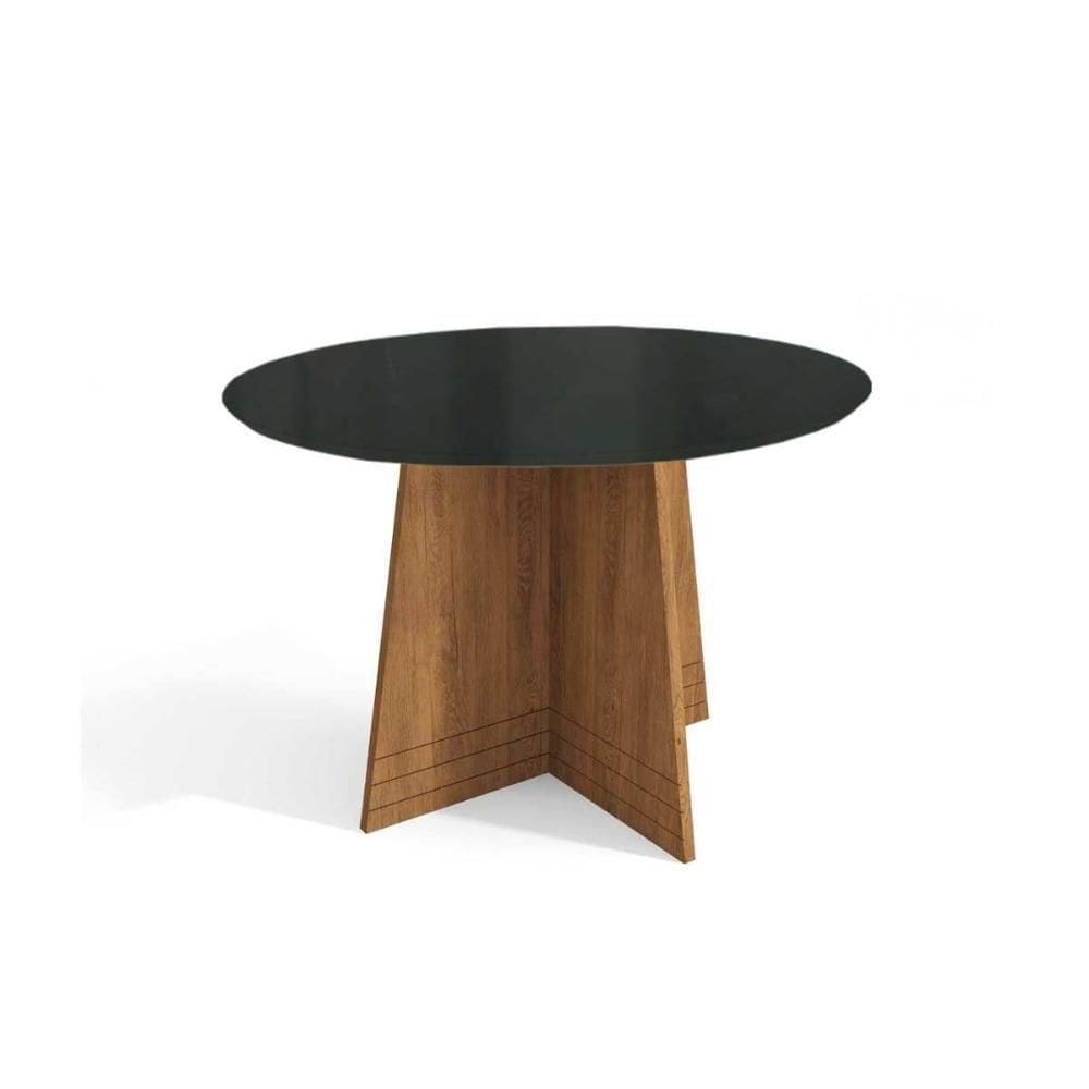 Mesa De Sala Jantar Lótus + Tampo Com Vidro 105x105cm Freijó preto Fosco