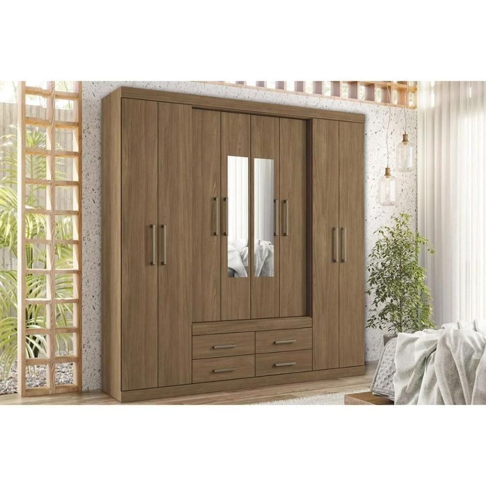Guarda Roupa Casal 8 Portas E 4 Gavetas C- Espelho Jatoba