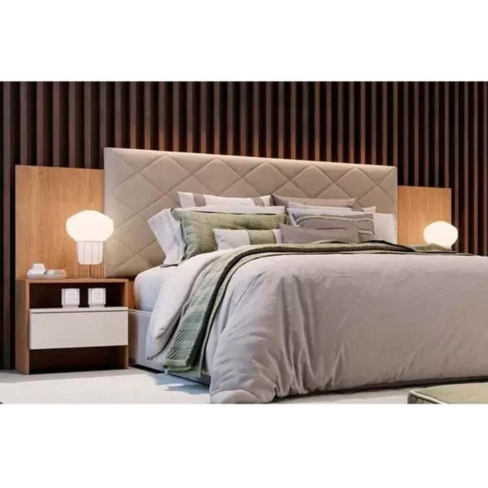 Cabeceira Cama Box Madeirado Cor Cumaru/fendi Casal Everest Plus 2 Mesas C/ 2 Gavetas Cumaru/fendi - Horizonte