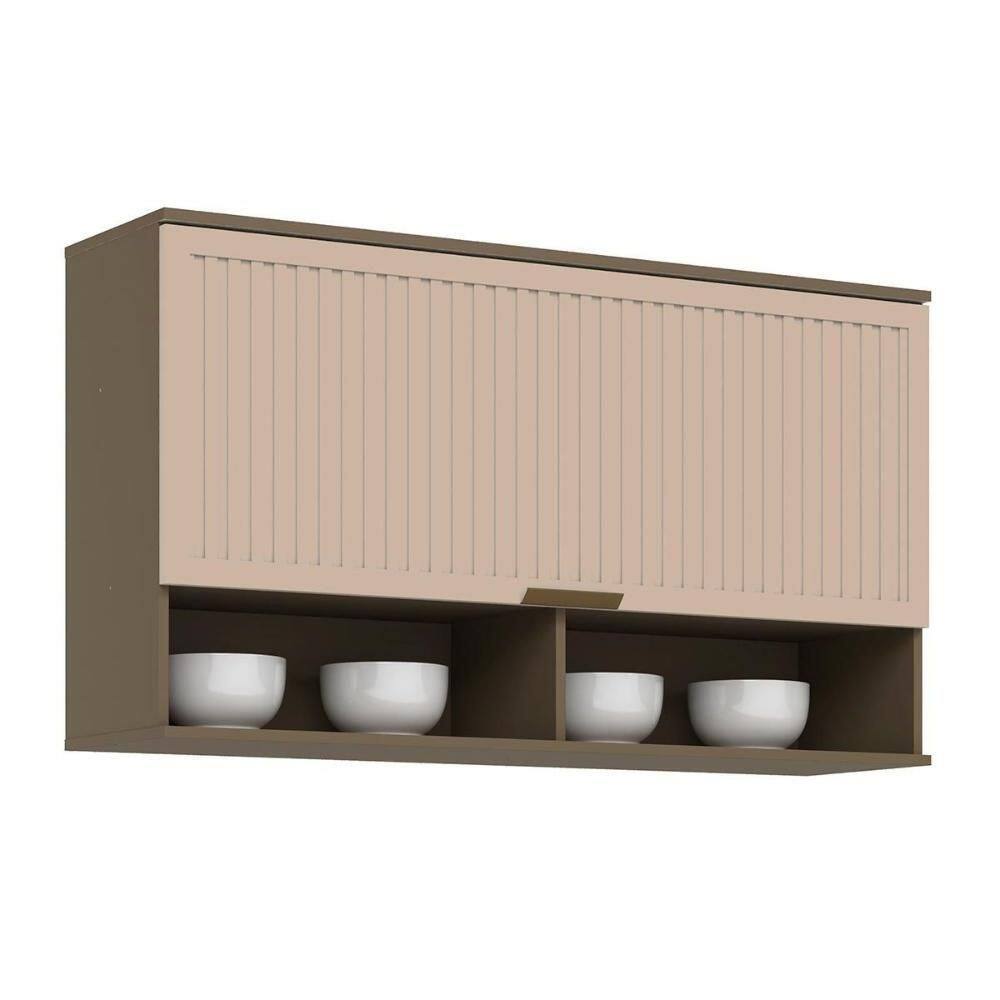 Armário De Cozinha Modulado Aéreo P/ Connect C/1 Porta Basculante Ripada 120cm Duna/cristal - Henn
