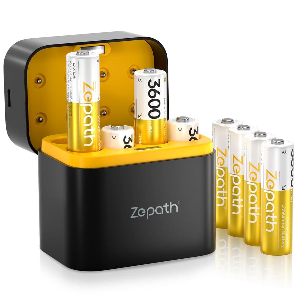 Pilhas AA recarregáveis Zepath Lithium, pacote com 8 baterias com carregador