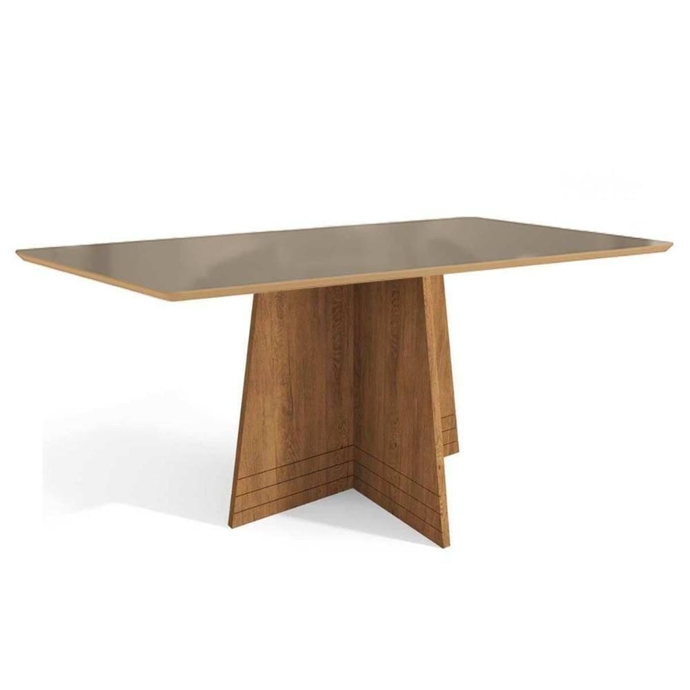 Mesa De Sala Jantar Lótus + Tampo Com Vidro 80x120cm Freijo bronze