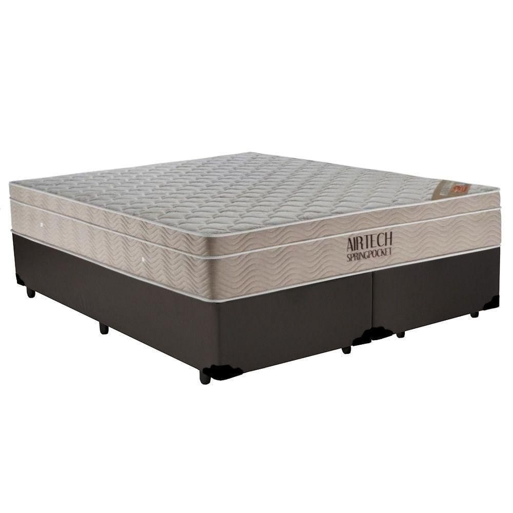Cama Box Queen Bipartido Sintético + Colchão Ortobom Airtech Molas Ensacadas 65x158x198 Marrom