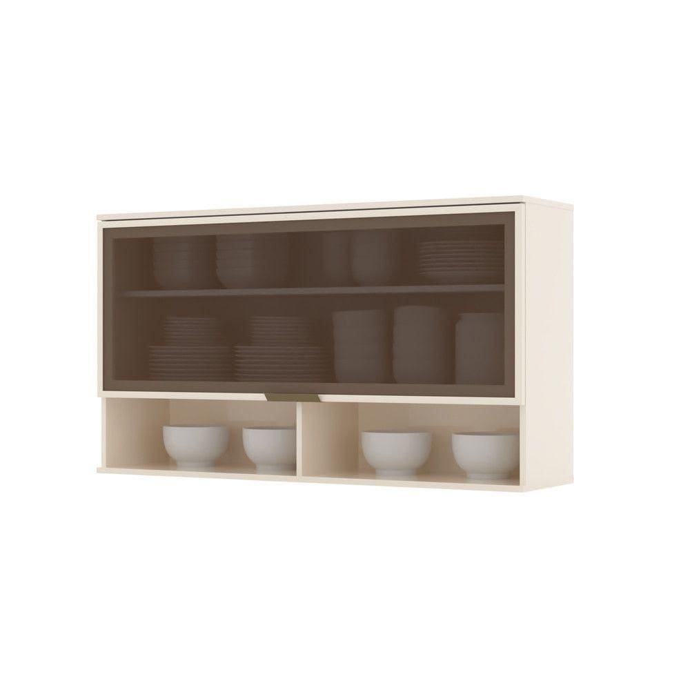 Armário Aéreo De Cozinha 120 Cm 1 Porta Basculante Com Vidro Connect Henn Off White