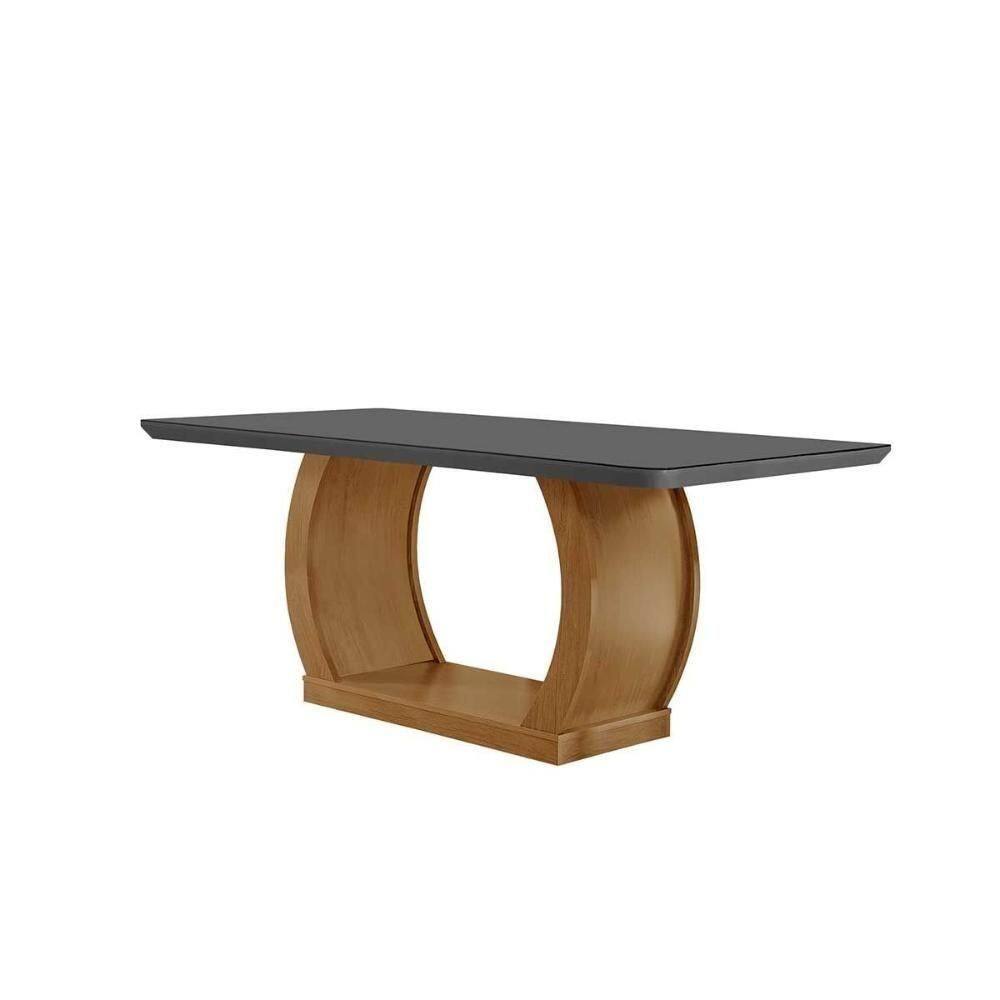 Mesa De Sala Jantar Jade Com tampo Vidro Canto Reto 180x90cm Imbuia grafite Rufato