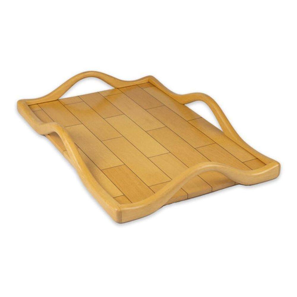 Bandeja De Madeira Retangular Artesanal Com Alça Grande 42Cm