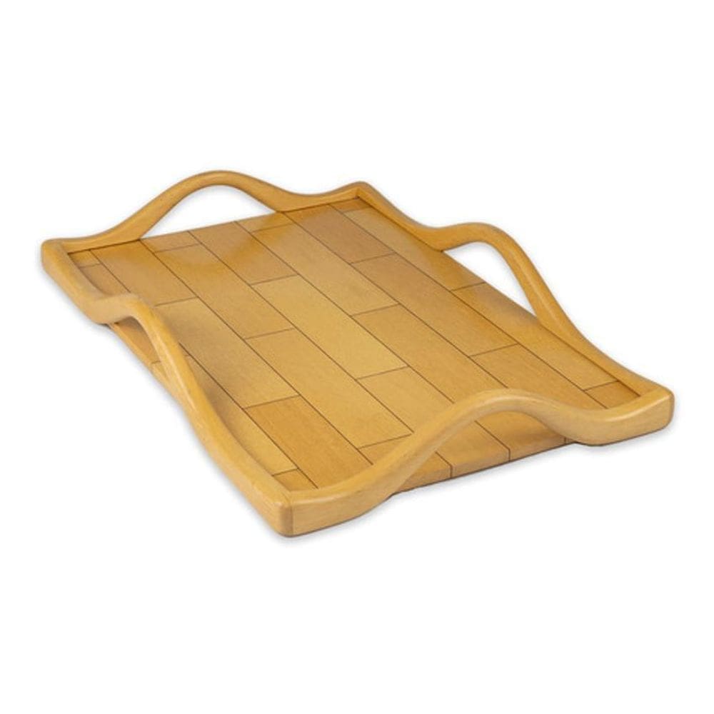Bandeja De Madeira Retangular Artesanal Com Alça Grande 42Cm