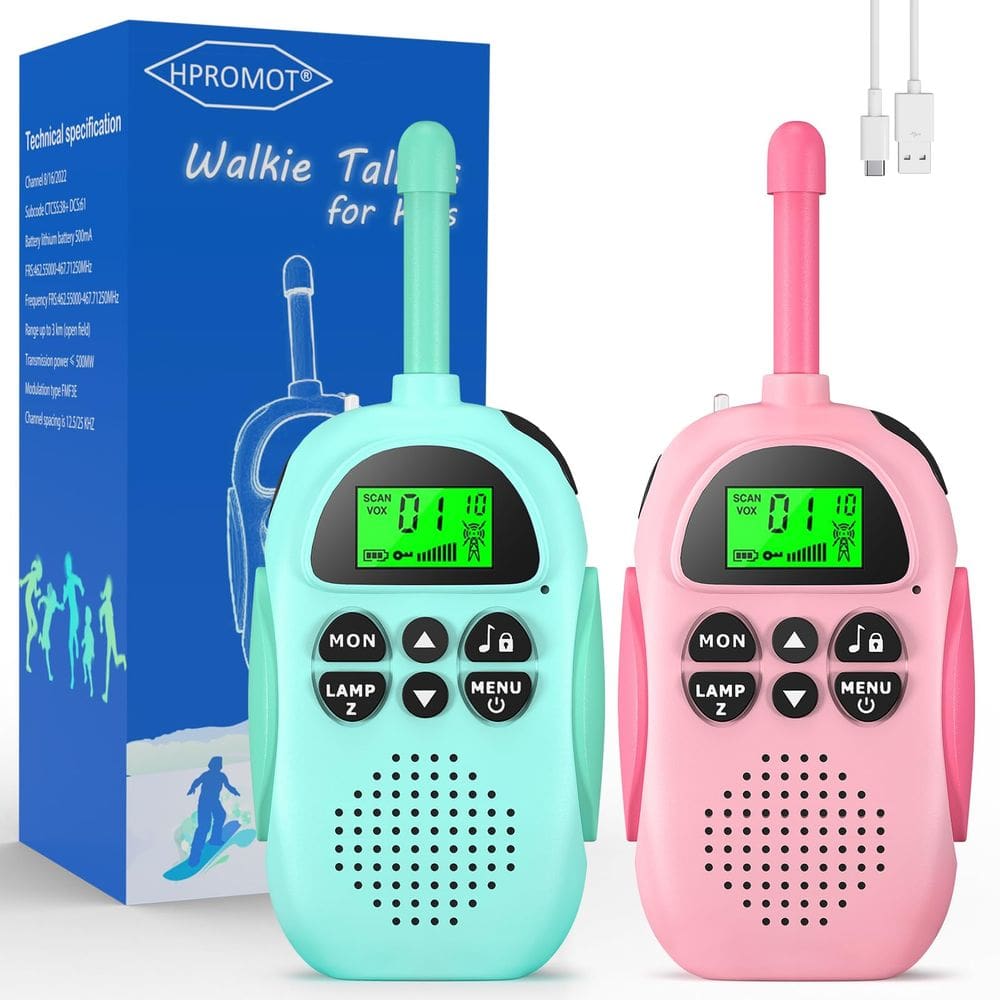 Walkie Talkies HPROMOT recarregável de 2 canais para crianças de 3 a 12 anos