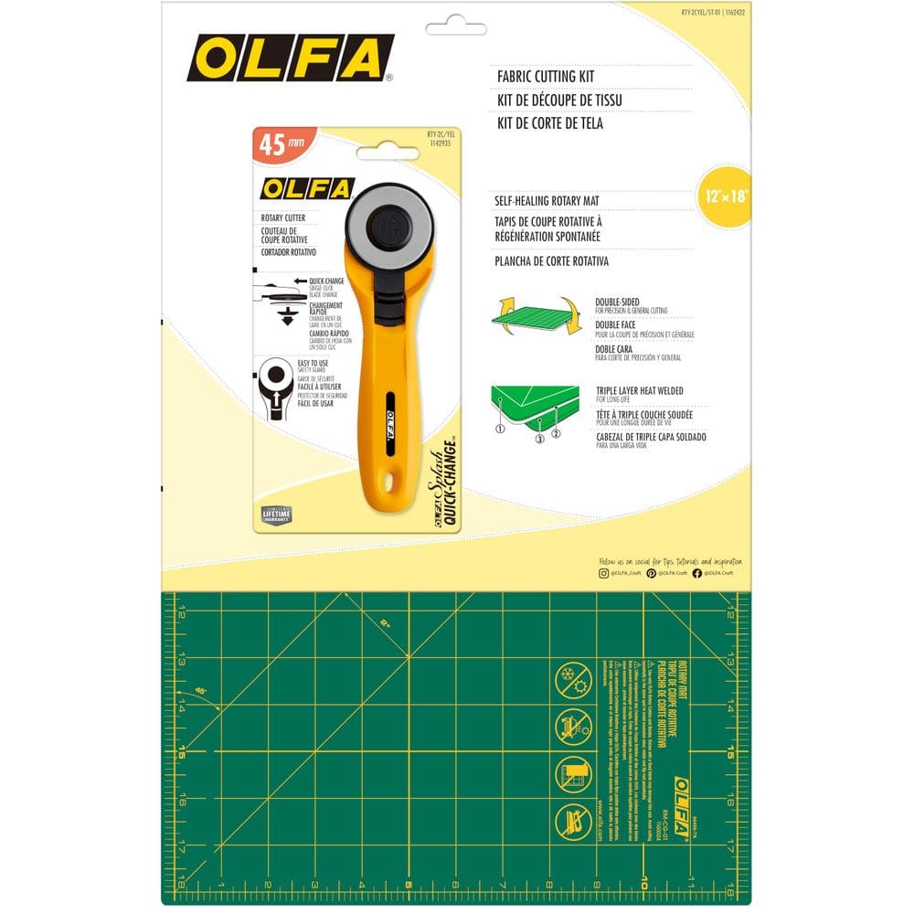 Kit de corte de tecido OLFA RTY-2CYEL/ST-01 com cortador de 45 mm
