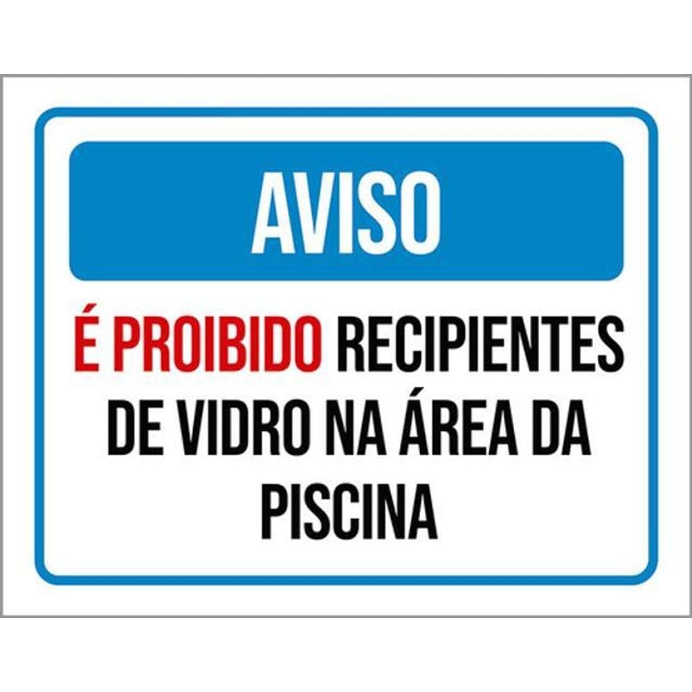 Kit 3 Placas Aviso Proibido Recipientes Vidro Piscina Azul