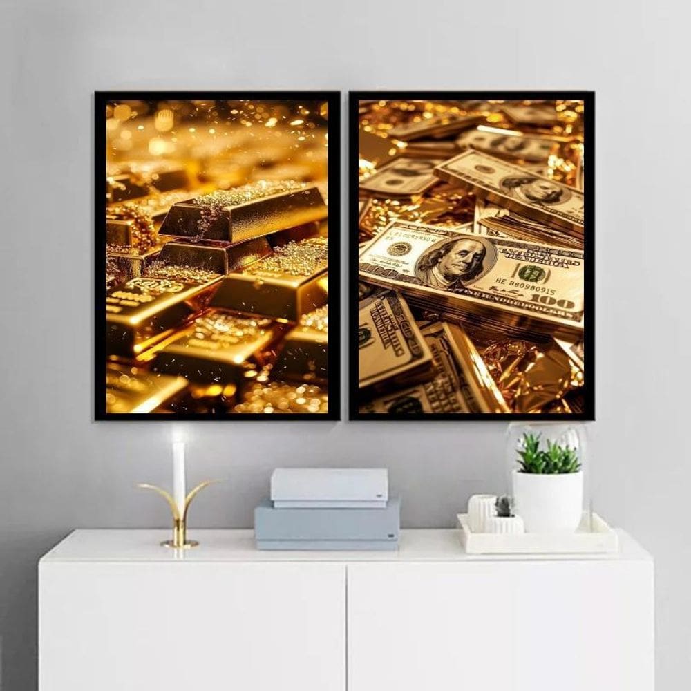 Kit 2 Quadros Arquétipo Dinheiro Fortuna 33X24Cm - Com Vidro