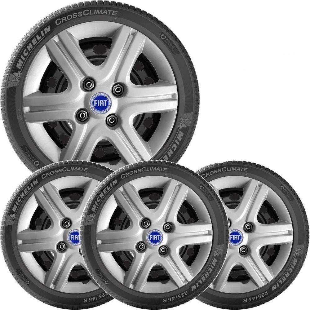 Kit 4X Calota Fiat Palio Mille Fire Aro 13 Com Emblema 080Cb