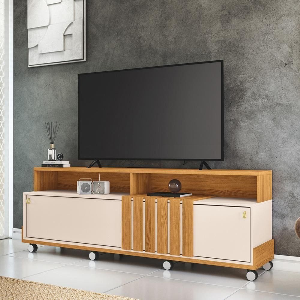 Rack Bancada Graci Para Tv Até 70 Polegadas Com Rodizios Cinamomo/off White