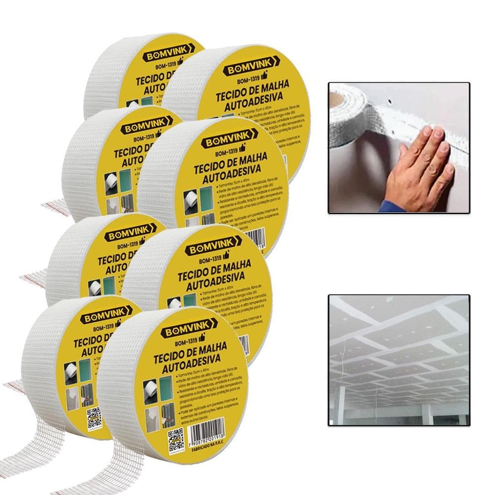 8 Rolos De Fita Telada Autoadesiva De Fibra De Vidro Drywal