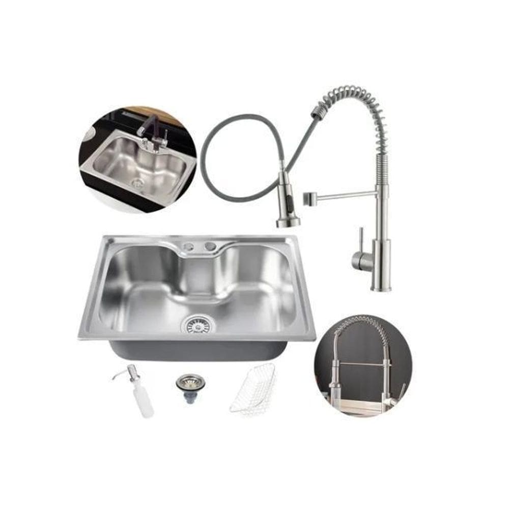 Kit Cuba Cozinha Gourmet Aço Inox 60X42 E Torneira Flexível