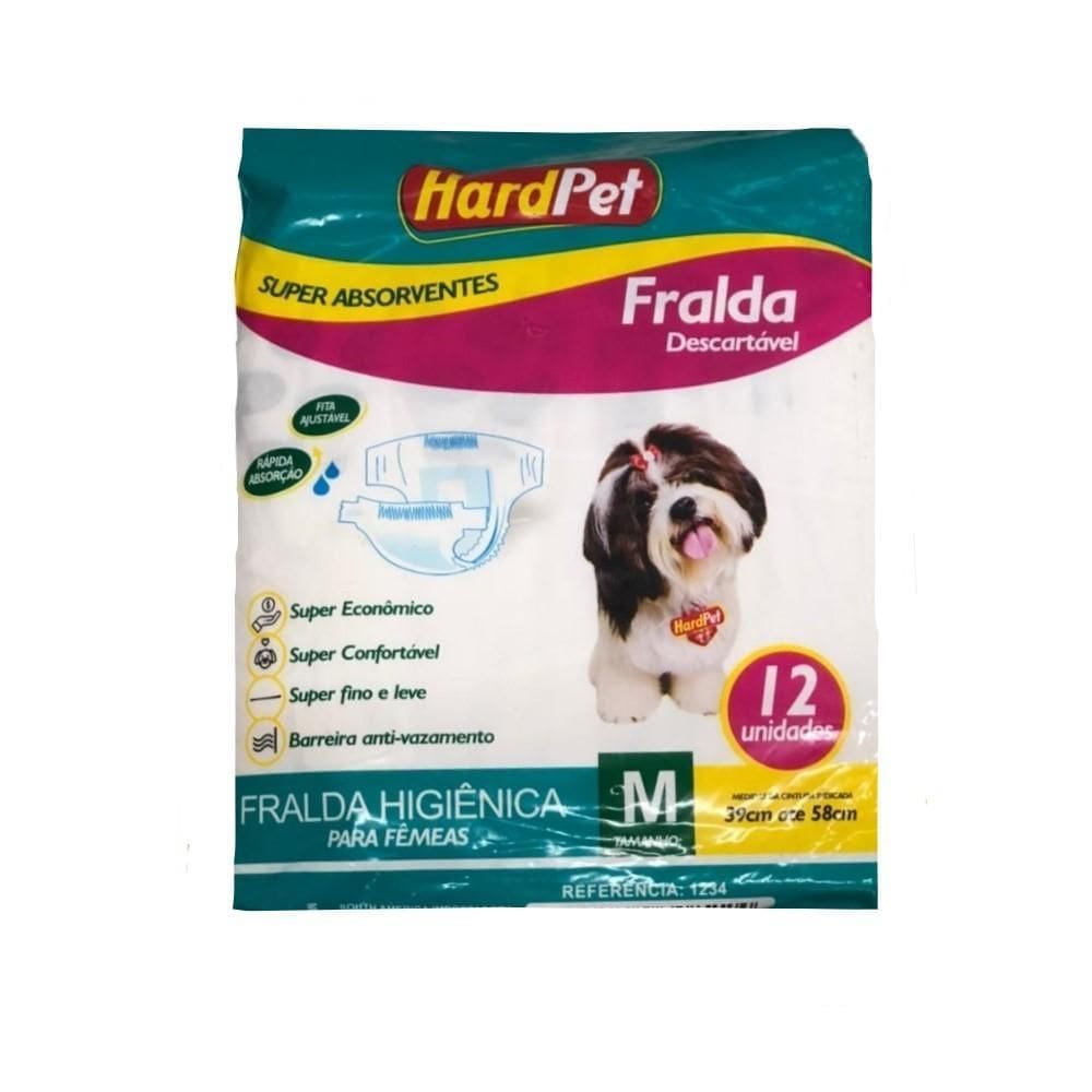 Fralda Higiênica Hard Pet Cães Fêmeas 12 Unidades Tamanho M