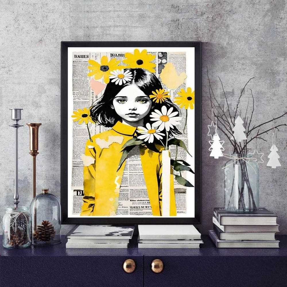 Quadro Arte Menina Margaridas 33X24Cm