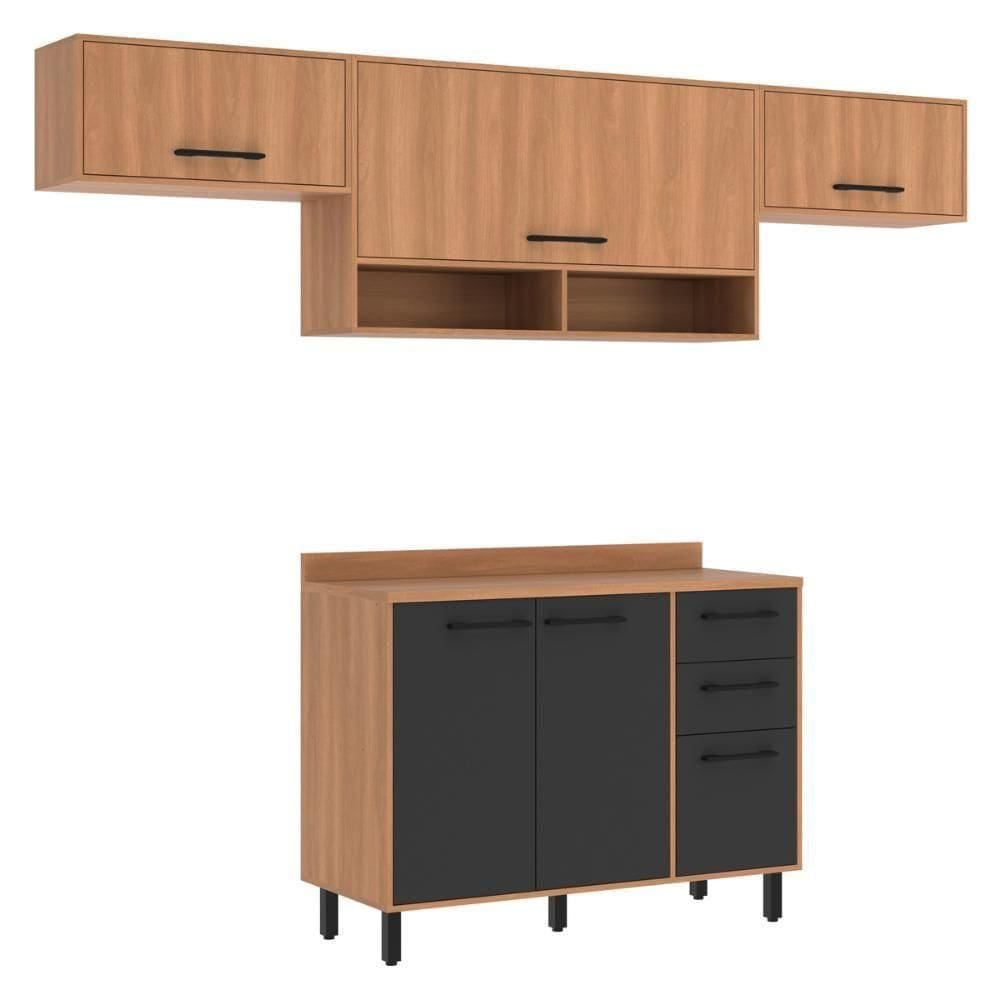 Armário De Cozinha Compacta Modulada 4 Peças Com Balcão Havana Multimóveis Cr20327Rovere/grafite