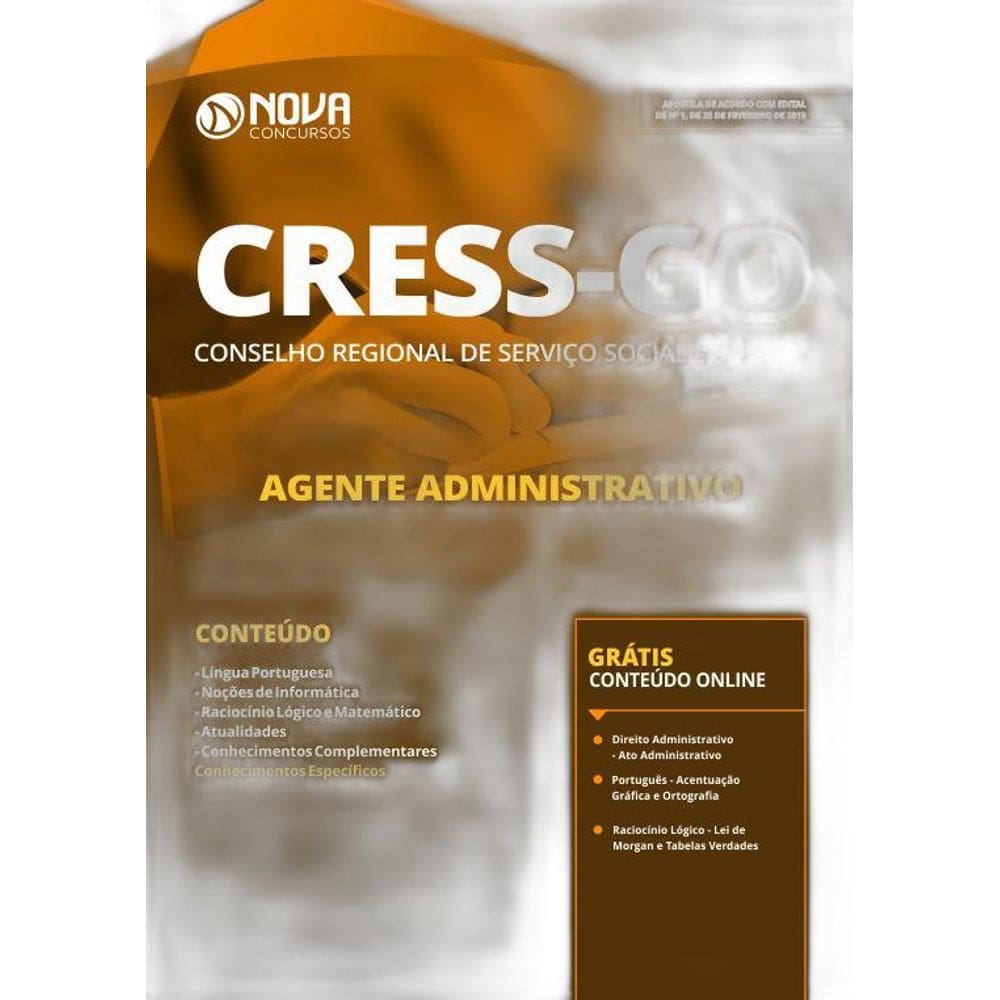 Apostila CRESSGO 2019 Agente Administrativo