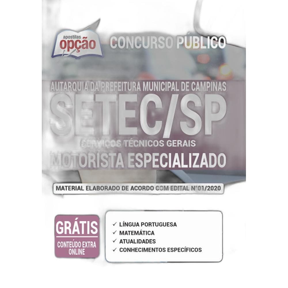 Apostila Concurso Setec Campinas Sp Motorista Especializado