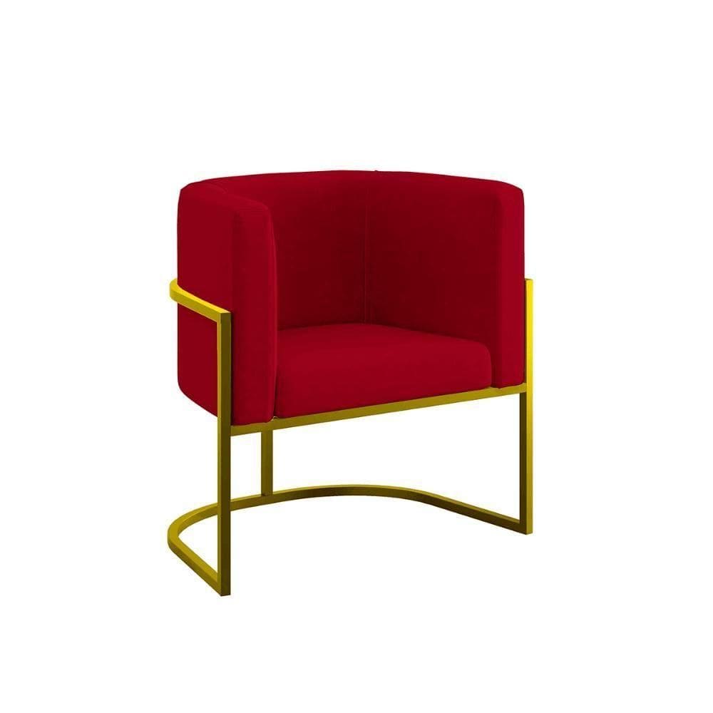 Poltrona Cadeira Decorativa Lua Base De Ferro Gold Vermelho