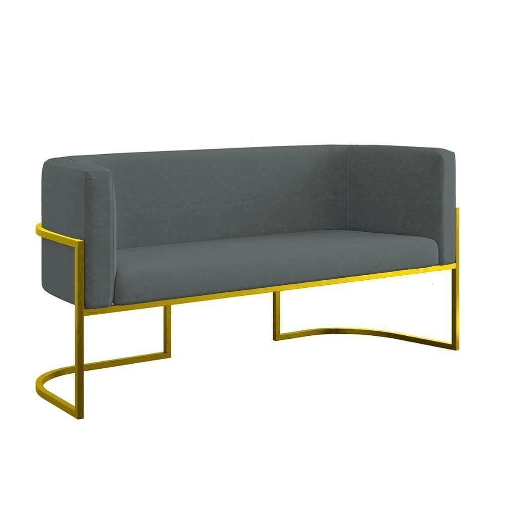Sofá 2 Lugares Com Base De Metal Dourada Reforçada Cinza
