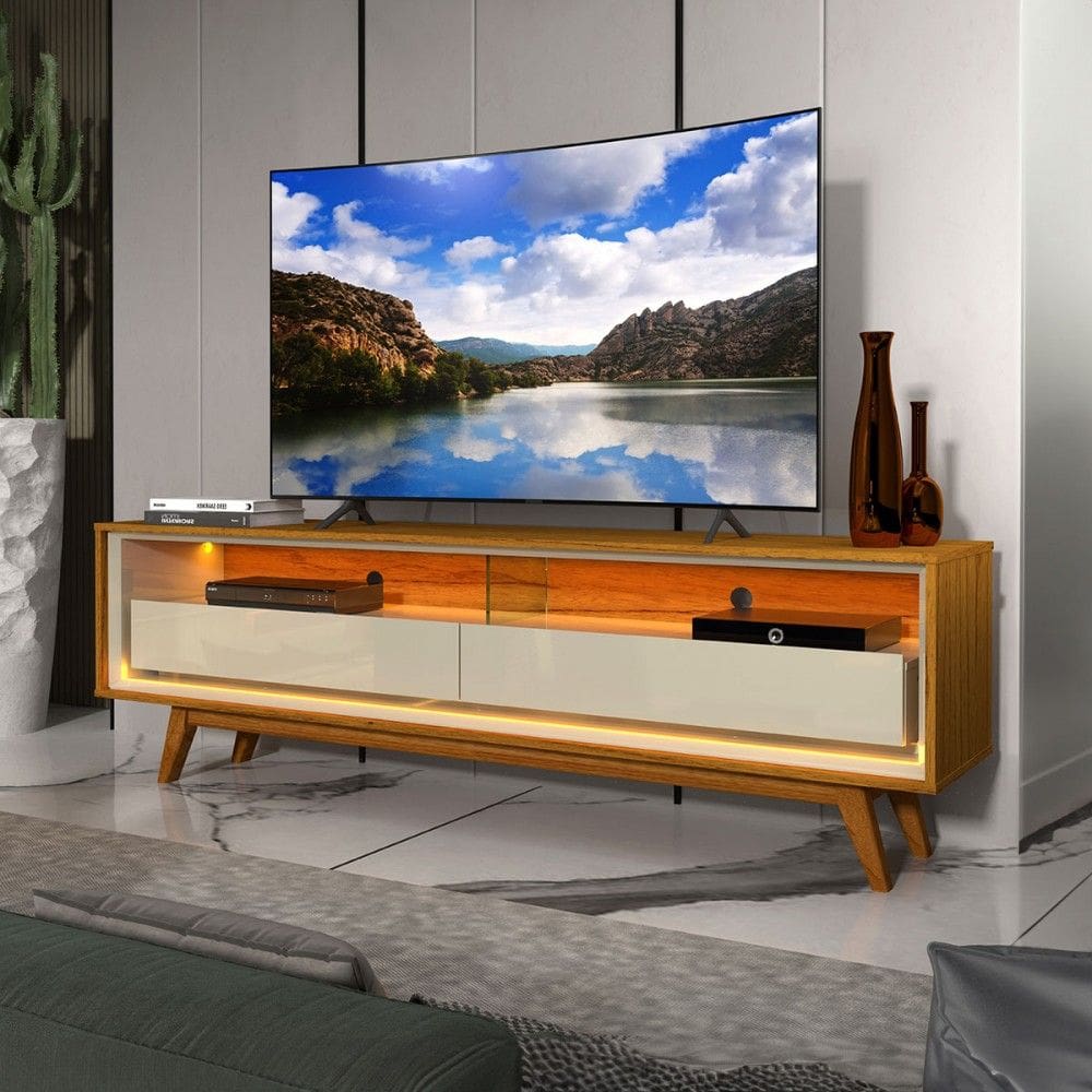 Rack para TV Até 75 Polegadas 2 Gavetas 100% Mdf com Led Naturalle/Off White - Gelius