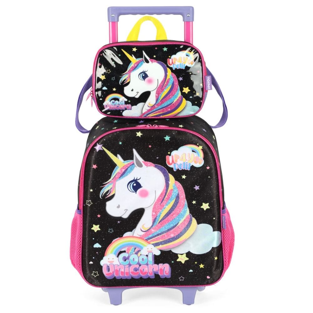 Mochila Rodinhas E Lancheira Luxcel Unicórnio Violeta