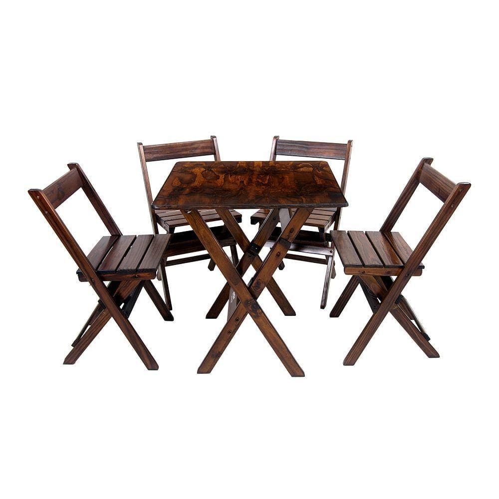 Conjunto Mesa Dobrável 70x70 Com 4 Cadeiras Em Madeira Maciça - Imbuia - Marrom