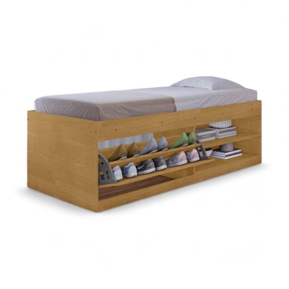 Cama Box Solteiro Com Sapateira Vanessa Naturalle