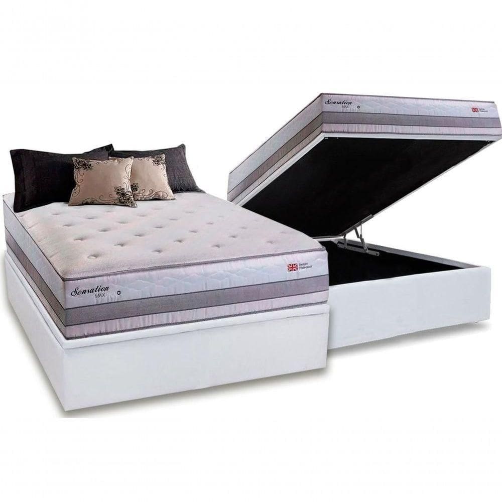 Conjunto: Box Bau Courino Branco + Colchão Herval Sensation Molas Maxspring Casal 138x188x80