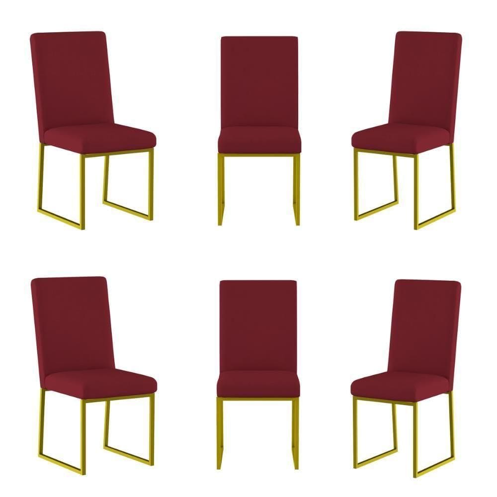 Kit 6 Cadeiras De Jantar Com Base De Ferro Dourado Balaqui Marsala