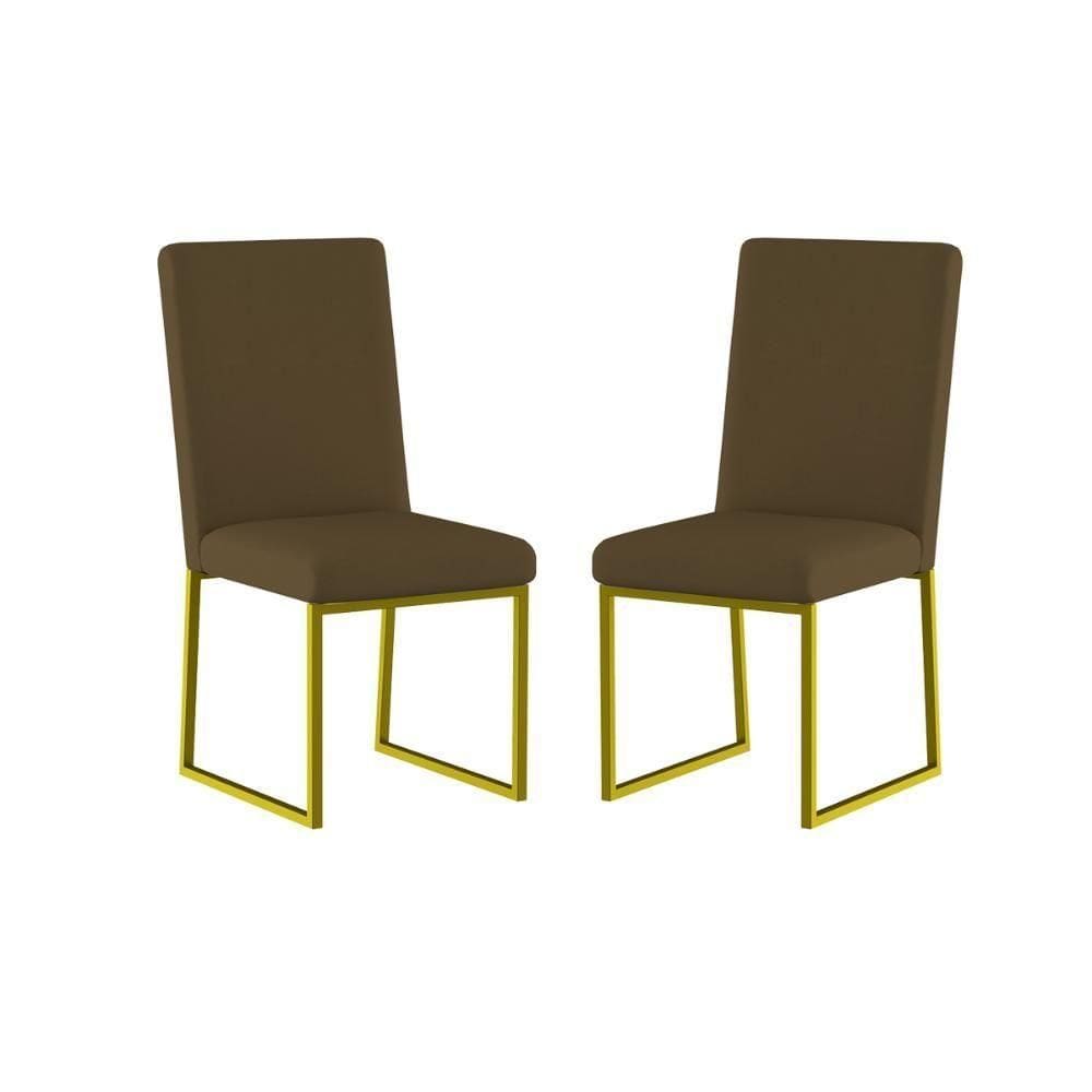 Kit 2 Cadeiras De Jantar Com Base De Ferro Dourado Balaqui Marrom